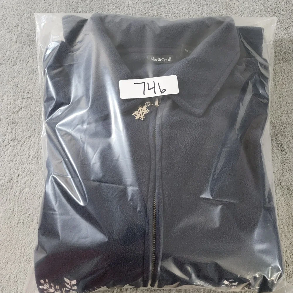 NorthCrest Full Zip Up Fleece Sweater Women's Plus Size 22W Snowflake Embroidery